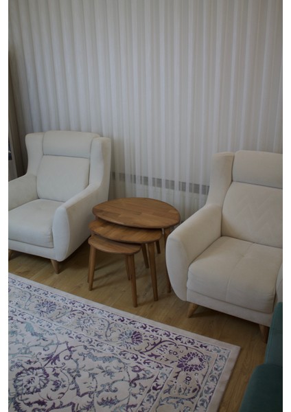 Kayın Masif Ahşap 3'lü Zigon Sehpa Seti, Yuvarlak Modern Tasarım, Doğal Ahşap Sehpa Takımı , 3 lü Şamdan Set hediye