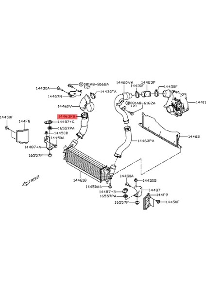 Sağ Taraftaki Motor Intercooler Hava Alım Hortumu Nissan NP300 2008-2015 14463-4KV2A 144634KV2A Için (Yurt Dışından) modelleri
