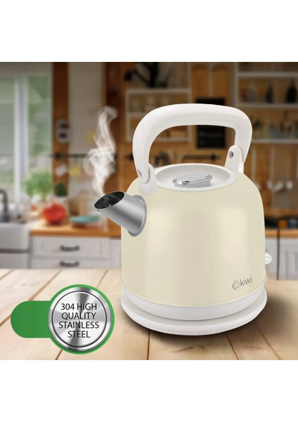KK-3340 Paslanmaz Çelik Retro Su Isıtıcı Kettle - Ekru - 2,2 Litre