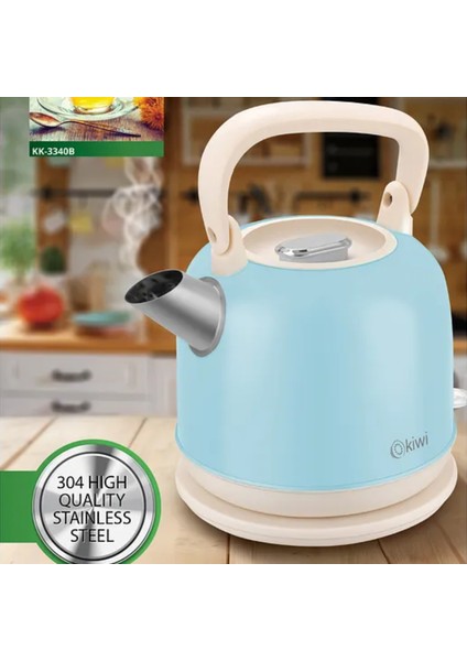 KK-3340 Paslanmaz Çelik Retro Su Isıtıcı Kettle - Mavi - 2,2 Litre