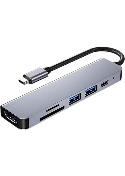 87W 6in1 Type C To 2x Usb, 1x 4K Hdmi, 1x Pd Type C, 1x Sd/tf Okuyucu Çoğaltıcı Hup Adaptör