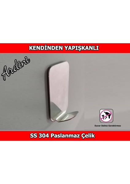 Paslanmaz Çelik Kendinden Yapışkanlı 4 Lü Paket Radiuslu Dikdörtgen Krom Bornoz Havlu Askısı modelleri