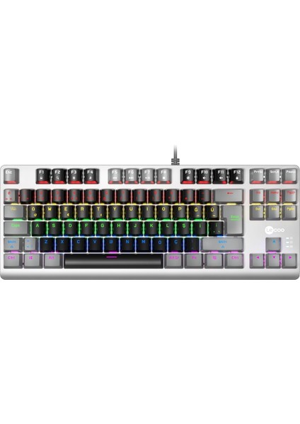 GK304 USB Kablolu Red Switch Mekanik Oyuncu Klavyesi - Makro Tuş Atamalı, Rgb LED Aydınlatmalı, Qwerty Türkçe Tuş Dizilimi, Gaming Türkçe Q Klavye Siyah Ağırlıklı Siyah & Gri