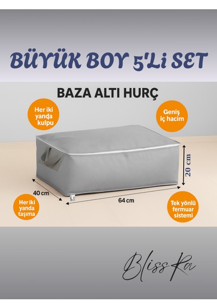Baza Altı Hurç Seti 64X40X22 – 5'li Organizer Hurç, Gri – Yorgan Nevresim Saklama-Stroge Bag