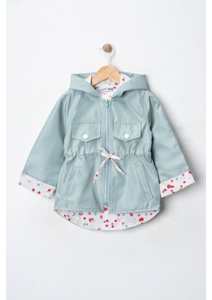 Trençkot Puantiye Astarlı Ip Büzgülü kız çocuk - Yeşil