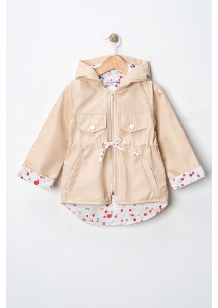 Trençkot Puantiye Astarlı Ip Büzgülü kız çocuk - Bej