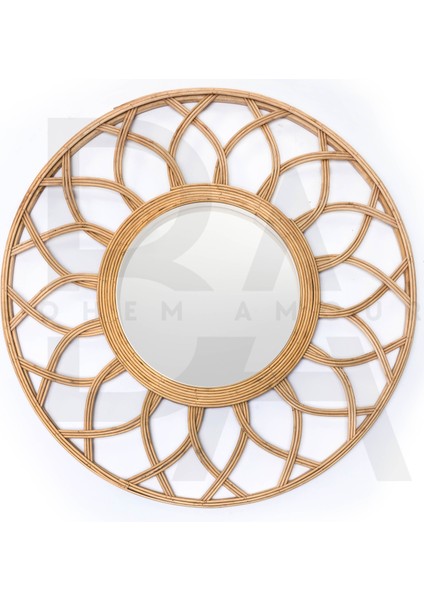 Yuvarlak Birleşen Yaprak Formlu Bambu Rattan Ayna