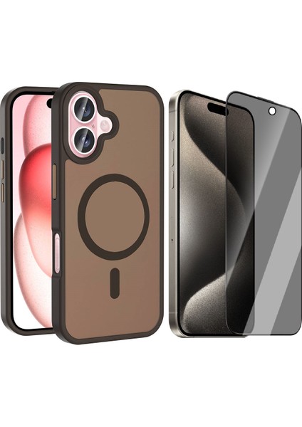 iPhone 16 Plus Kılıf M-safe Şarj Özellikli Mat Arka Yüzey Zore Sio Kapak + Hayalet Ekran Koruyucu