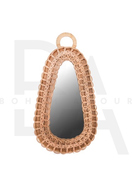 Damla Form Örgü Bambu Rattan Ayna