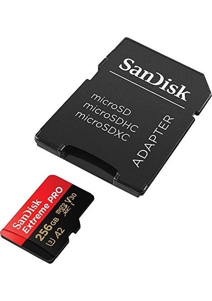 256 GB Extreme Pro Microsdxc Kartı + Sd Adaptörü + Rescuepro Deluxe, 200 Mb/sn'ye Kadar, A2 App Performance, Uhs-I, Class 10, U3, V30 modelleri