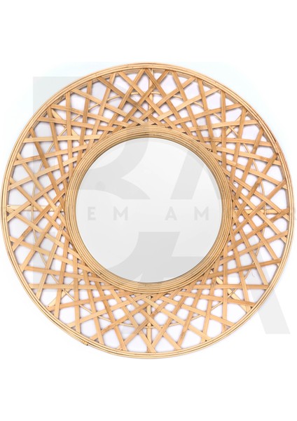 Yuvarlak Karma Örgü Bambu Rattan Ayna