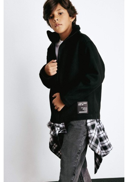 Erkek Çocuk Oversize Geniş Kalıp Dik Yaka Uzun Kollu Fermuarlı Gömlek Ceket F1473A825WN