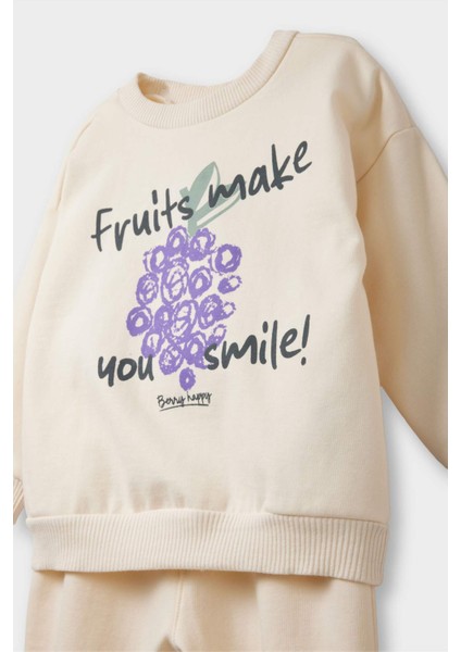 Kız Bebek 2'li Takım İçi Yumuşak Tüylü Baskılı Sweatshirt Eşofman Altı F0559A525WN modelleri