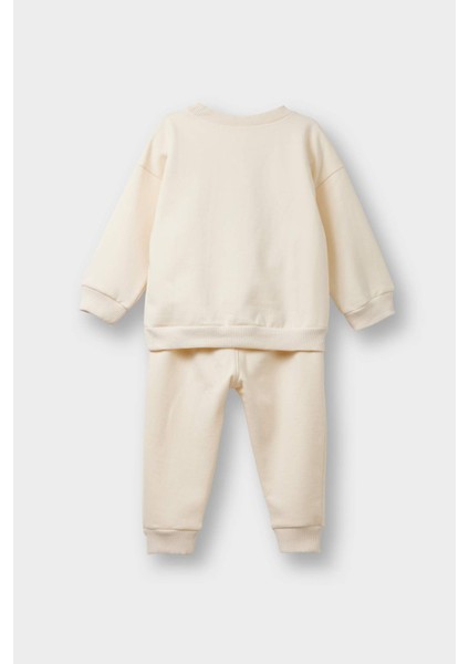 Kız Bebek 2'li Takım İçi Yumuşak Tüylü Baskılı Sweatshirt Eşofman Altı F0559A525WN fırsatları