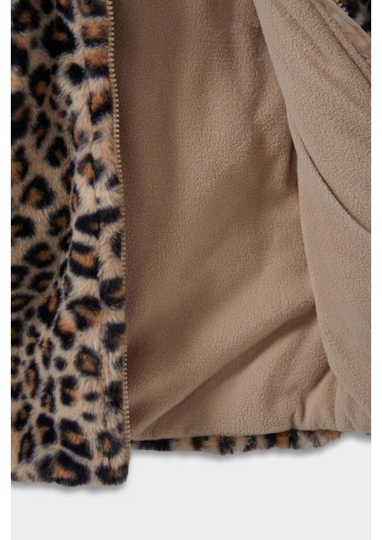 Kız Bebek Kapüşonlu Leopar Desenli Fermuarlı Pelüş Mont E7993A525AU modelleri