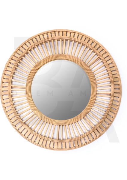 Yuvarlak Çubuk Desenli Bambu Rattan Ayna