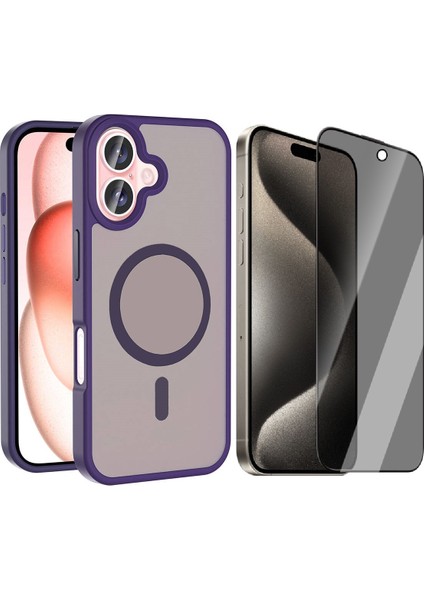 iPhone 16 Kılıf M-safe Şarj Özellikli Mat Arka Yüzey Zore Sio Kapak + Hayalet Ekran Koruyucu