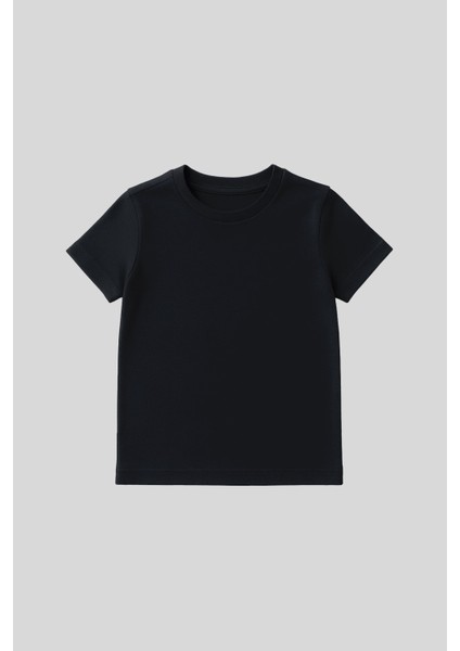 Lacivert O Yaka Standart Fit Basic Unisex Çocuk T-Shirt - 11328