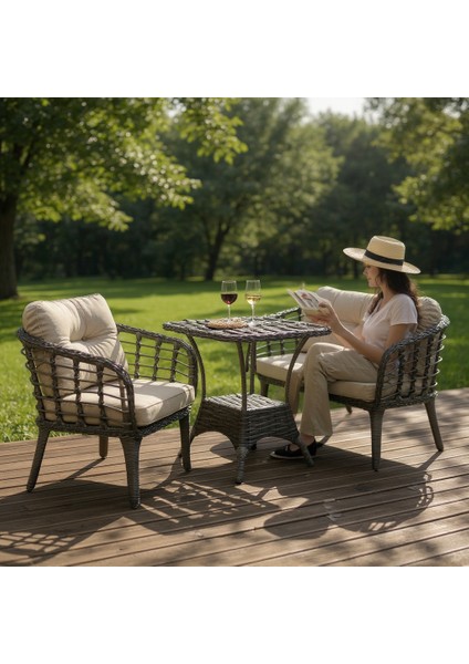 Kartepe 4 Sandalye+Sehpa Rattan Bahçe Balkon Takımı,gri Rattan/gri Kumaş fiyatları