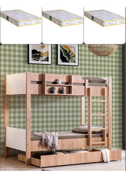 Ranza, Asya Ayrılabilir Yavrulu Ranza, Ceviz - Beyaz + 3 Adet Comfort Yatak