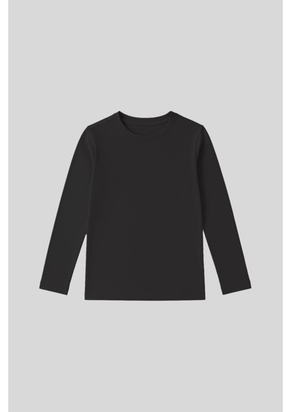 Antrasit O Yaka Standart Fit Basic Uzun Kollu Unisex Çocuk T-Shirt - 11329