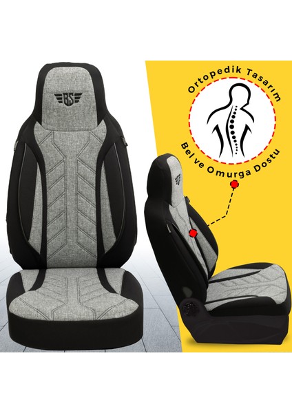 Plkt Serisi Renault Master 2010 ve Sonrası ile Uyumlu Pilot Oto Koltuk Kılıfı, Gri/siyah modelleri