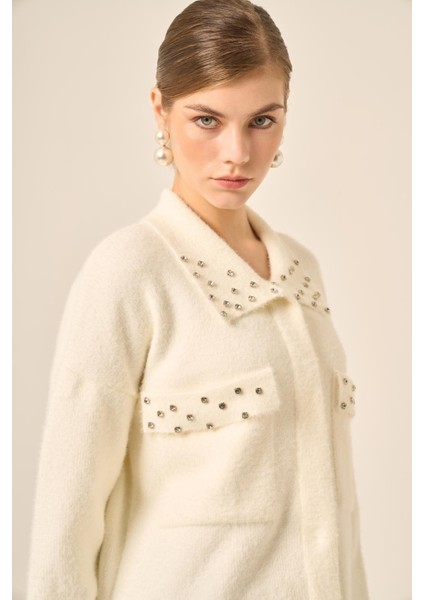 Kadın Beyoğlu Taş Işlemeli Hırka Ekru 20774 modelleri