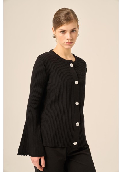 Kadın Volan Kol Detaylı Hırka Siyah 20898 fiyatları