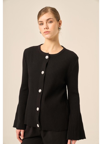 Kadın Volan Kol Detaylı Hırka Siyah 20898 modelleri