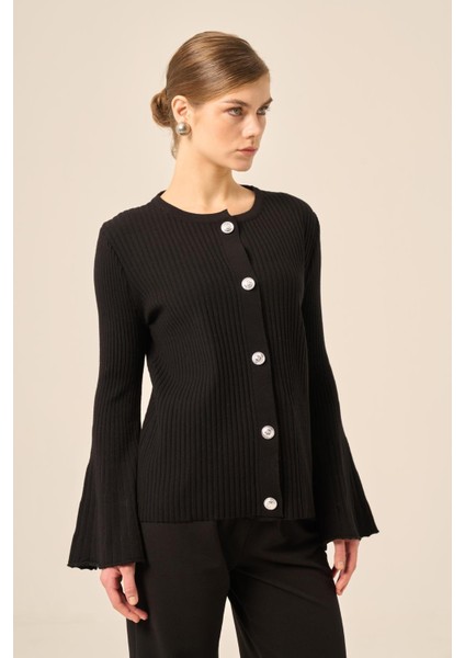 Kadın Volan Kol Detaylı Hırka Siyah 20898 fırsatları