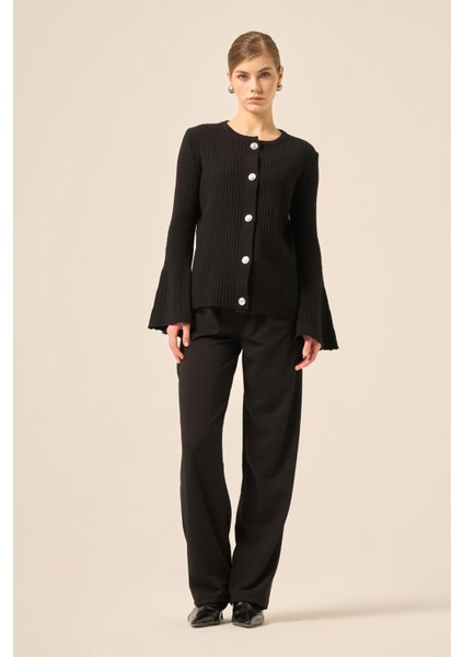 Kadın Volan Kol Detaylı Hırka Siyah 20898 indirimleri