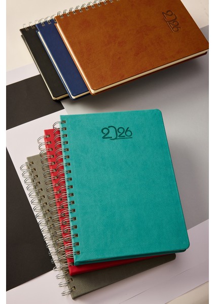 Kişiye Özel Hediyelik Spiralli 2026 Düz Sert Kapak Gri Deri Ajanda modelleri