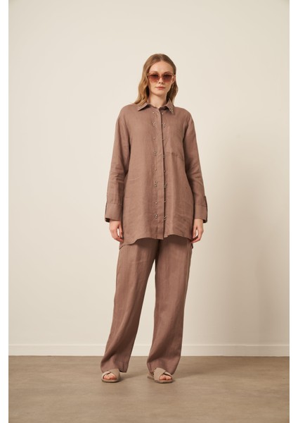 Kadın Ham Keten Takım Vizon 31115