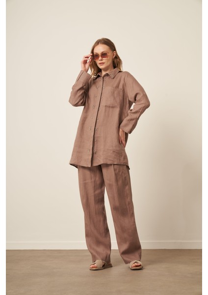 Kadın Ham Keten Takım Vizon 31115 fiyatları