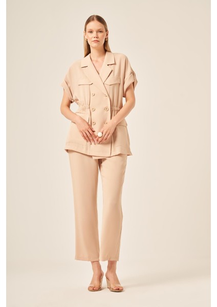 Kadın Crep Pantolonlu Takım Beige 31173 fiyatları