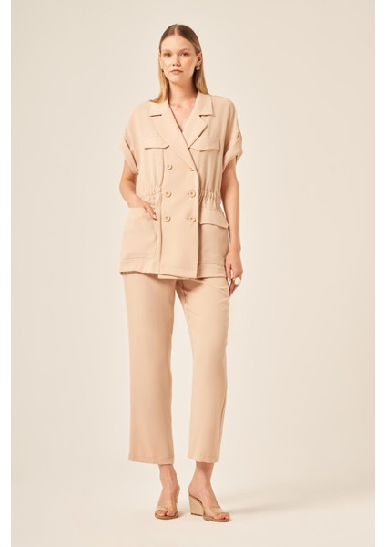 Kadın Crep Pantolonlu Takım Beige 31173 modelleri