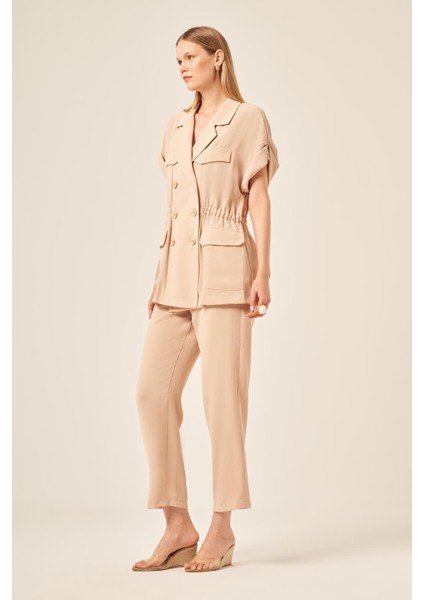 Kadın Crep Pantolonlu Takım Beige 31173 fırsatları