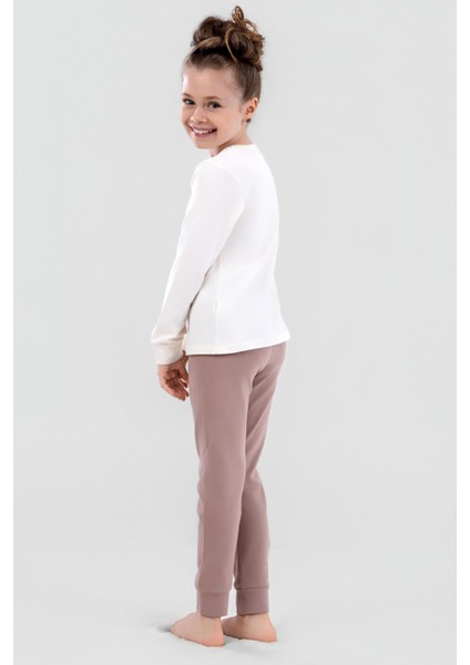 Kız Çocuk Pamuklu Bisiklet Yaka Happy Baskılı Uzun Kollu Pijama Takımı 9249 Vızon fiyatları