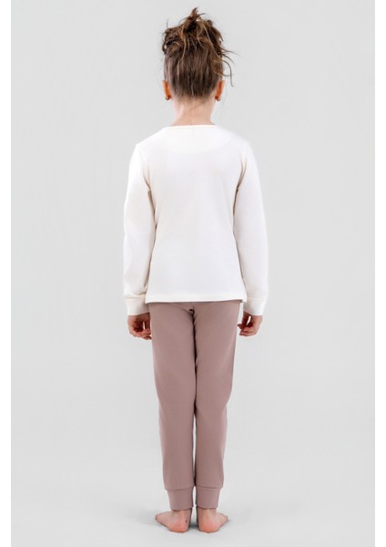 Kız Çocuk Pamuklu Bisiklet Yaka Happy Baskılı Uzun Kollu Pijama Takımı 9249 Vızon modelleri