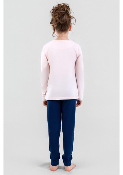 Kız Çocuk Pamuklu Bisiklet Yaka Happy Baskılı Uzun Kollu Pijama Takımı 9249 Lacivert modelleri