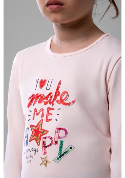 Kız Çocuk Pamuklu Bisiklet Yaka Happy Baskılı Uzun Kollu Pijama Takımı 9249 Lacivert fırsatları