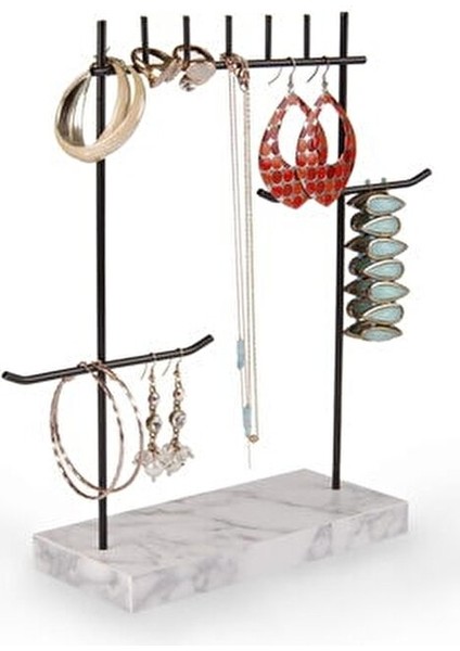 Siyah-Beyaz Takı Standı Modern Tasarım 27x28 cm Geniş Kapasite Çok Bölmeli fırsatları