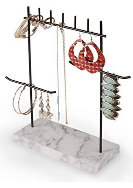 Siyah-Beyaz Takı Standı Modern Tasarım 27x28 cm Geniş Kapasite Çok Bölmeli indirimleri