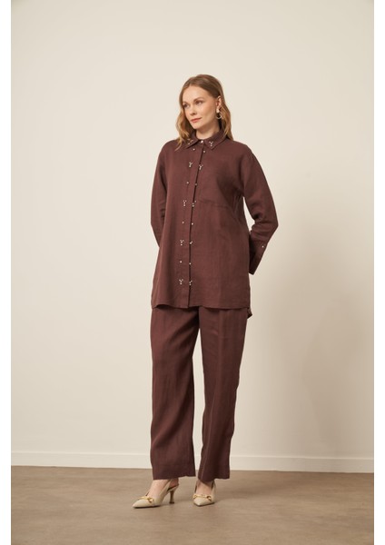 Kadın Ham Keten Takım Kahve 31115 fiyatları