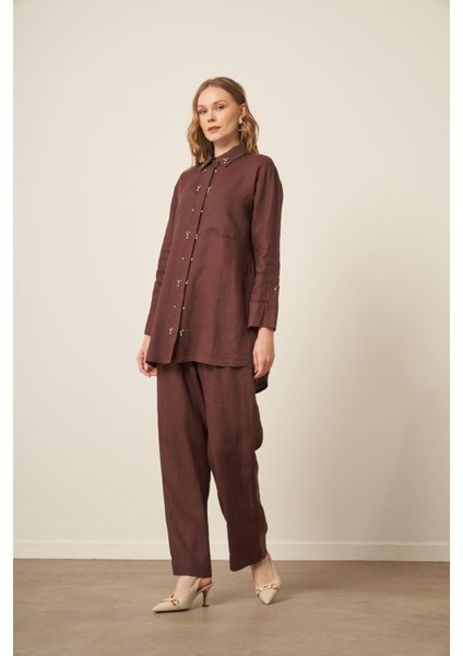 Kadın Ham Keten Takım Kahve 31115 modelleri