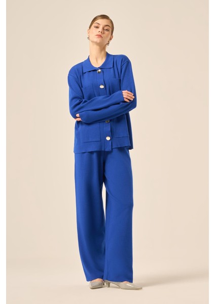 Kadın Cep Detaylı Ikili Takım Saks Mavi 20914