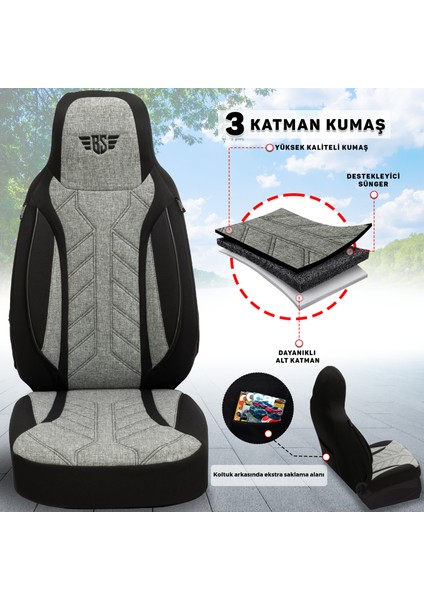 Plkt Serisi Ford Custom 2012 ve Sonrası ile Uyumlu Pilot Oto Koltuk Kılıfı, Gri/siyah fiyatları