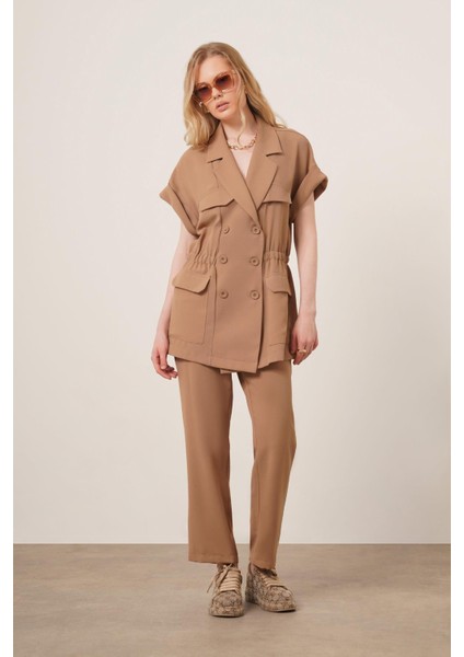 Kadın Crep Pantolonlu Takım Vizon 31173 modelleri