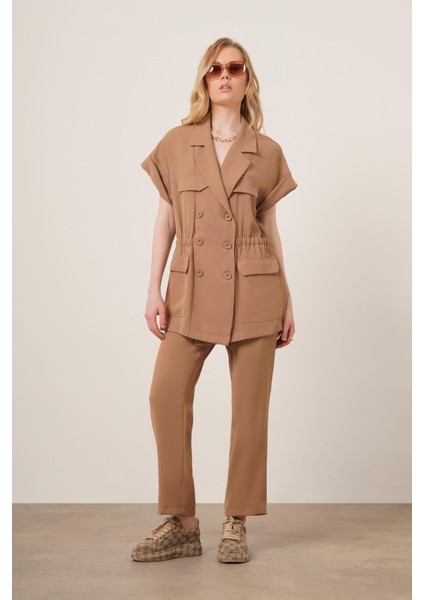 Kadın Crep Pantolonlu Takım Vizon 31173 fırsatları