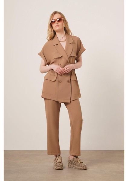 Kadın Crep Pantolonlu Takım Vizon 31173 indirimleri